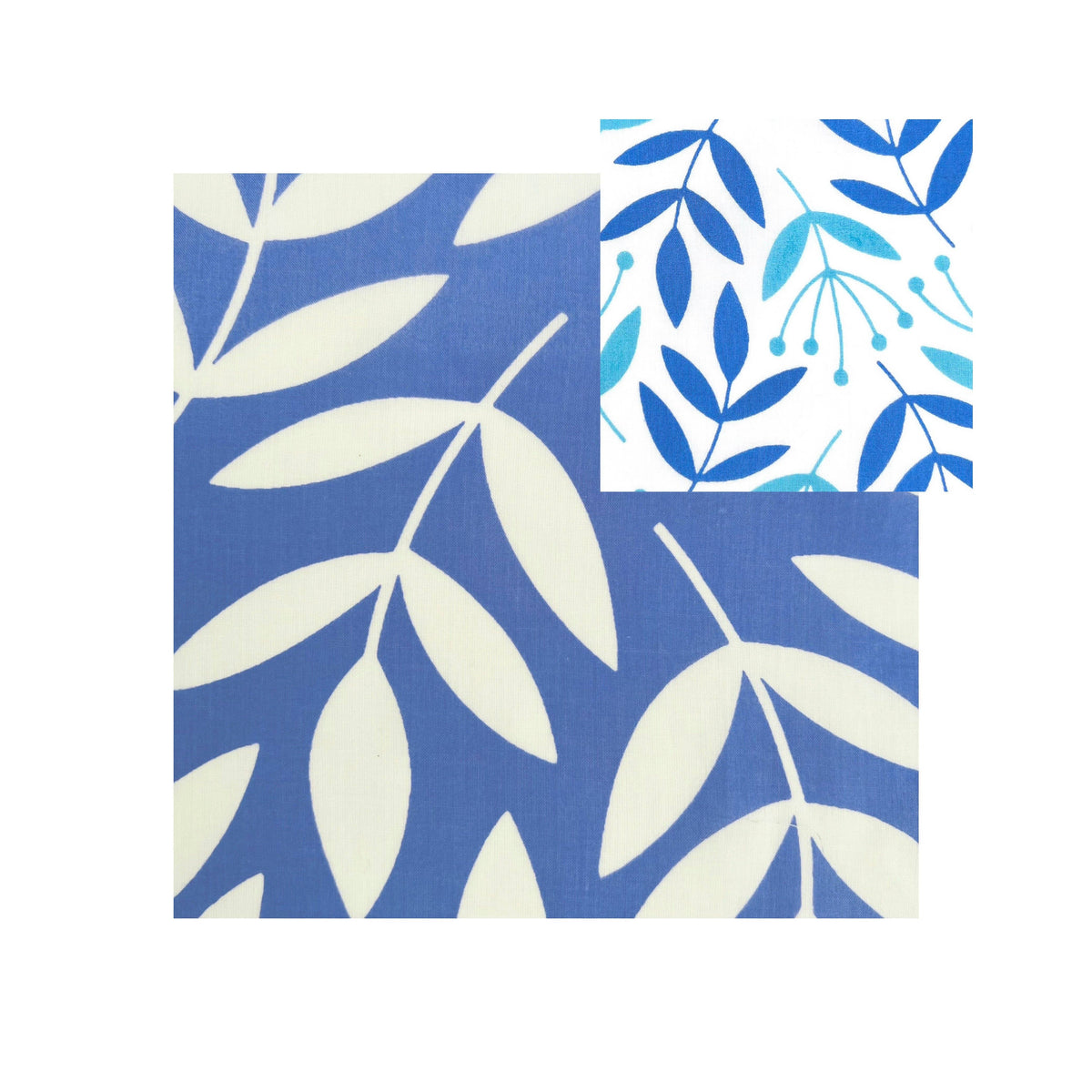 Cotton Long Kimono - Large Leaf China Blue