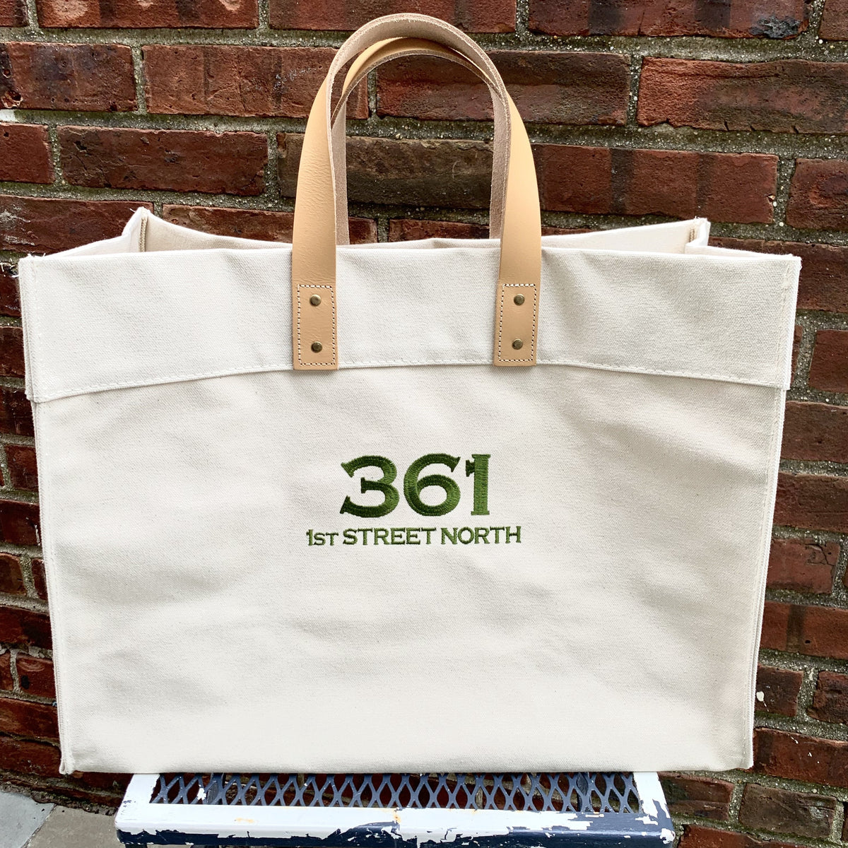 Embroidered Monogram Leather Handle Advantage Tote