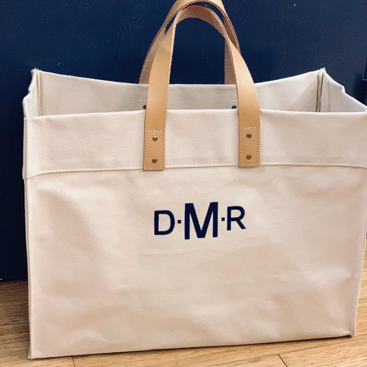 Embroidered Monogram Leather Handle Advantage Tote