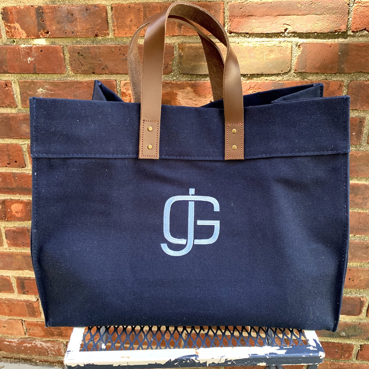 Embroidered Monogram Leather Handle Advantage Tote