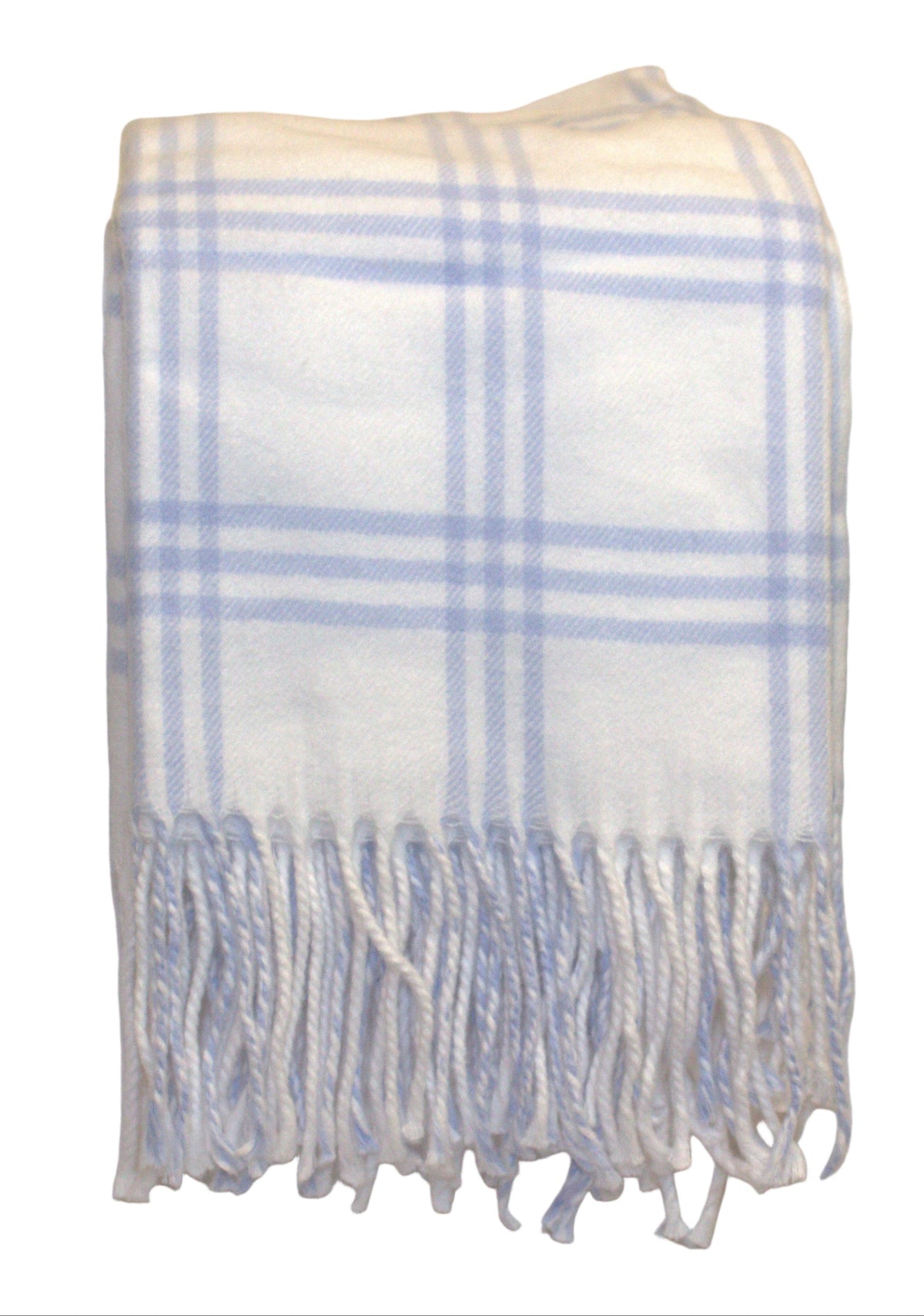 Plaid blanket with fringes on a white background