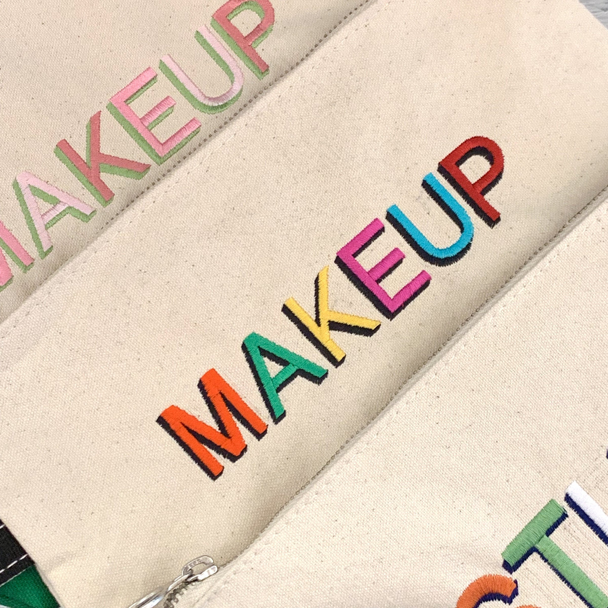 Embroidered Monogram Canvas Makeup Bag