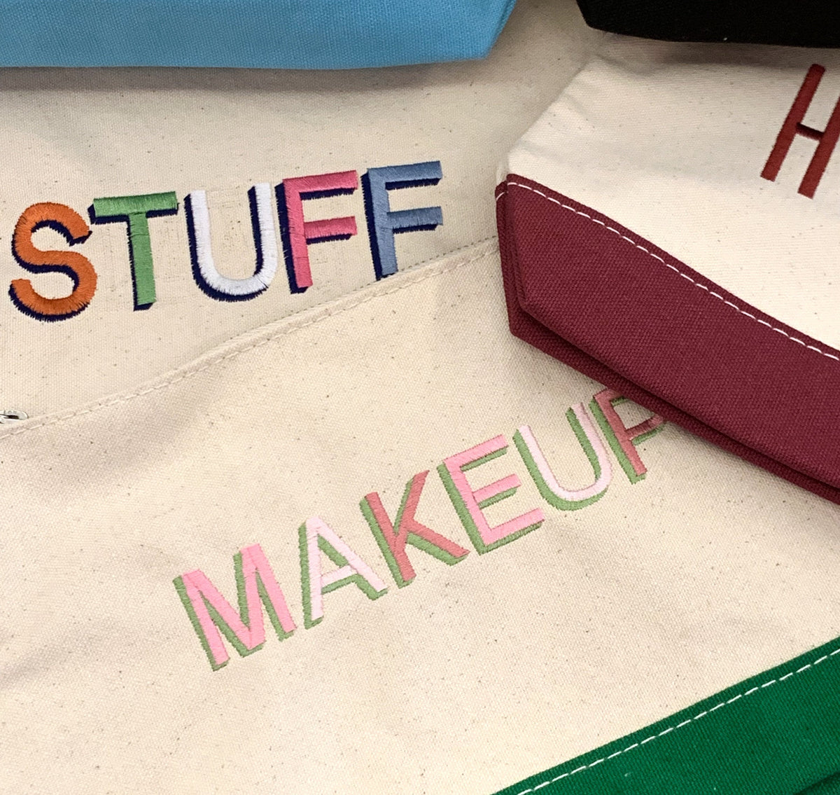 Embroidered Monogram Canvas Makeup Bag