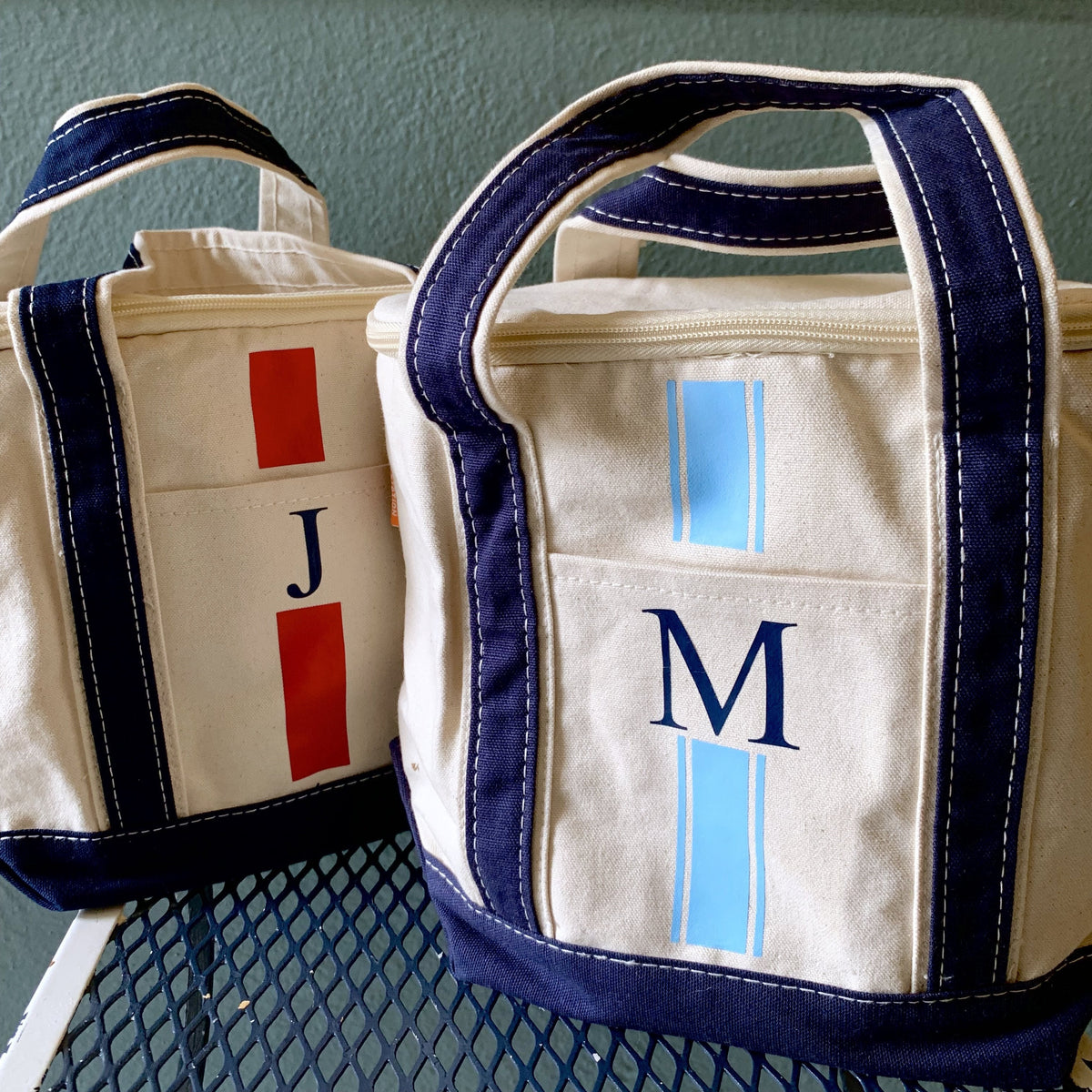 Insulated Lunch Cooler Boat Tote Vinyl Monogram Stripes