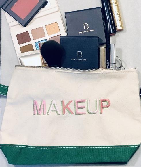 Embroidered Monogram Canvas Makeup Bag Beautycounter