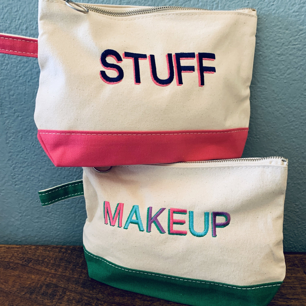 Embroidered Monogram Canvas Makeup Bag