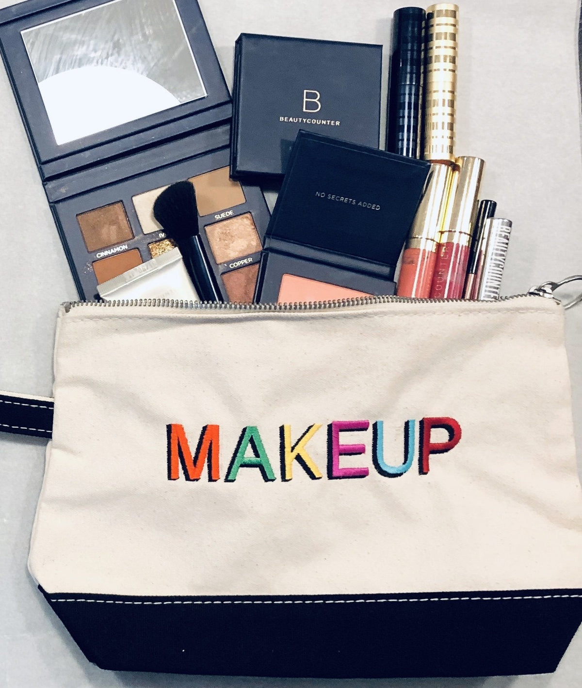 Embroidered Monogram Canvas Makeup Bag Beautycounter