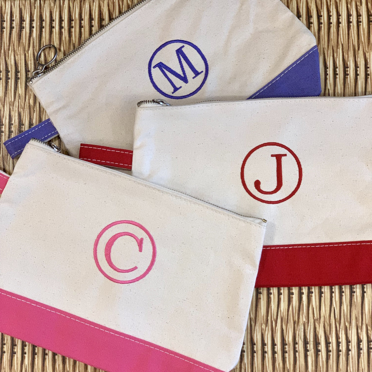 Embroidered Monogram Canvas Makeup Bag Purple Red Pink