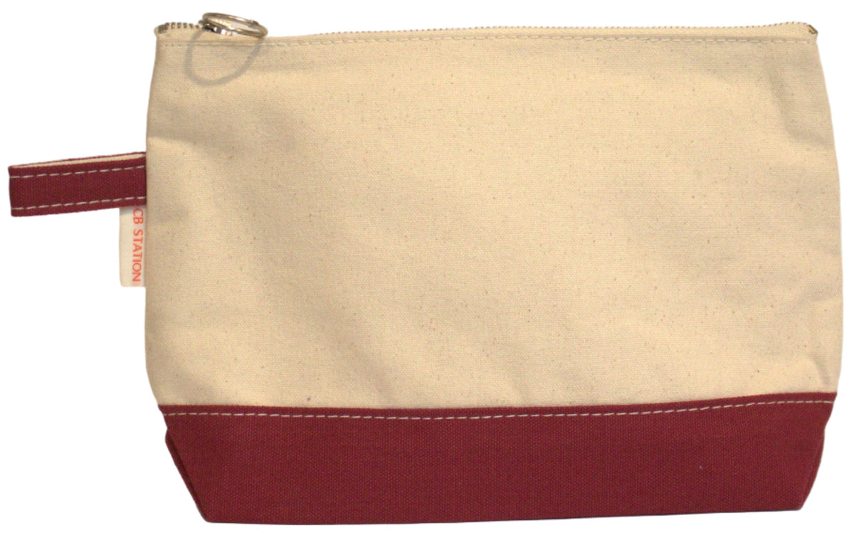 Beige and Maroon pouch on a beige background