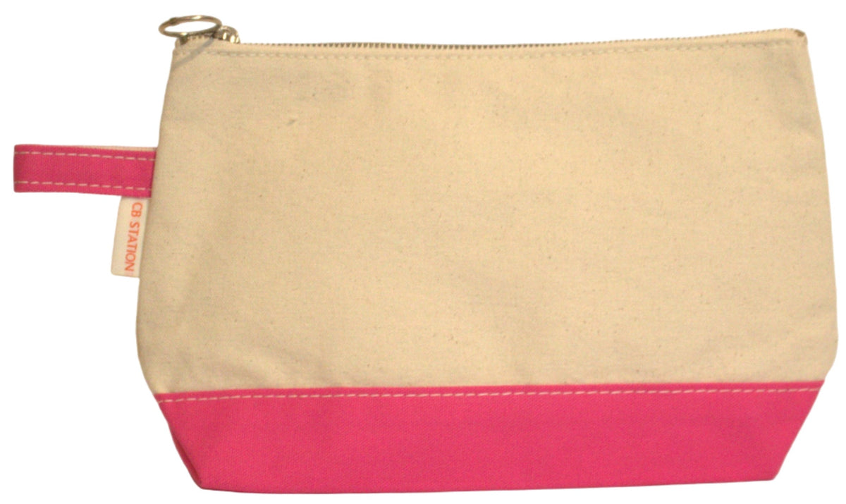 Beige and pink pouch on a beige background