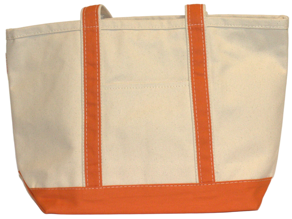 Beige tote bag with orange accents on a white background