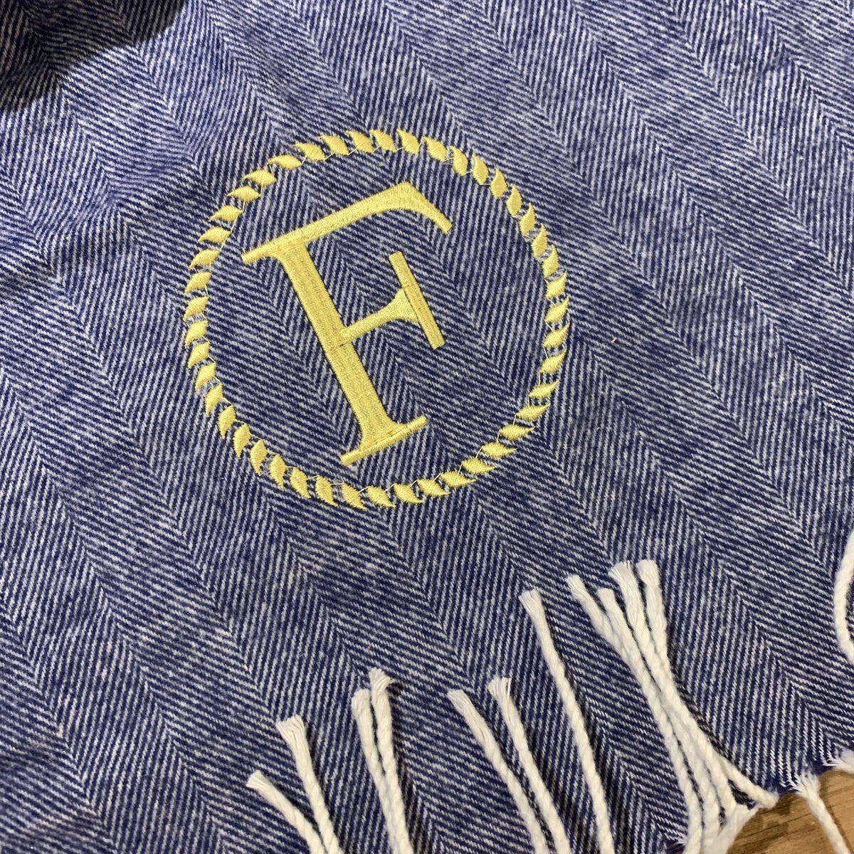 Embroidered Monogram Italian Herringbone Throw Blanket