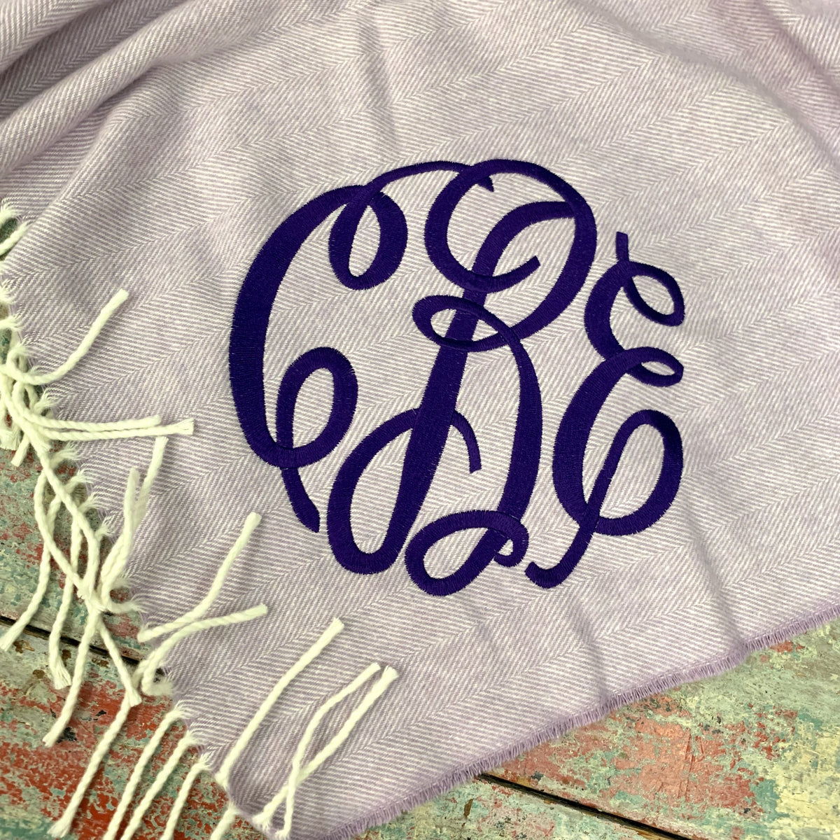 Embroidered Monogram Italian Herringbone Throw Blanket