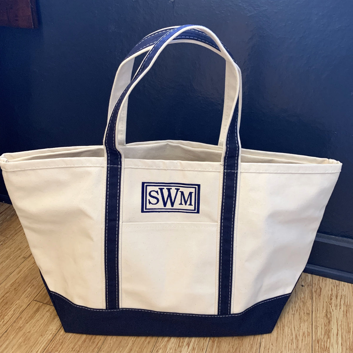 Embroidered Monogram Large Boat Tote Canvas