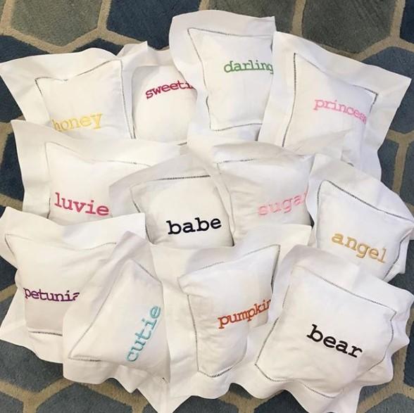 Embroidered Monogram Linen Square Pillow