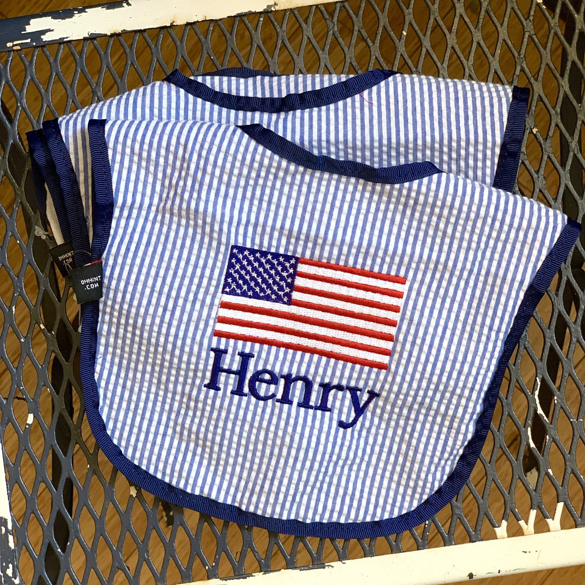 Embroidered Monogram Seersucker Baby Bib