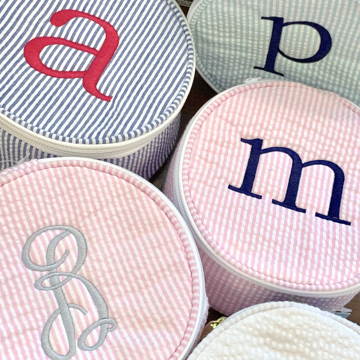Embroidered Monogram Large Jewel Round Home Travel
