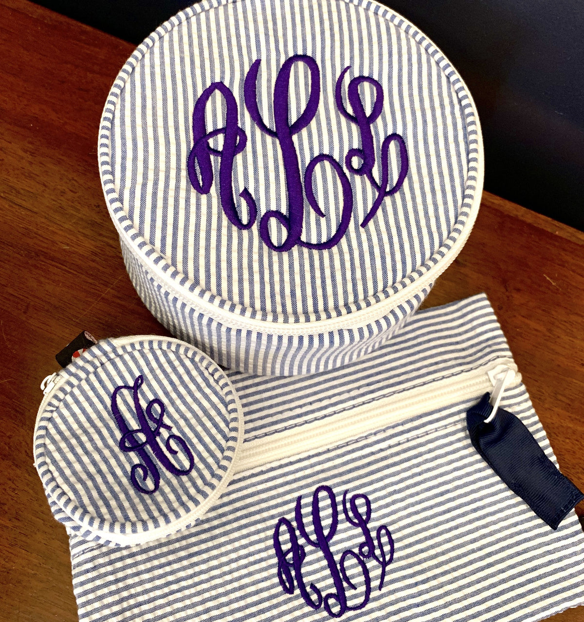 Embroidered Monogram Large Jewel Round Home Travel