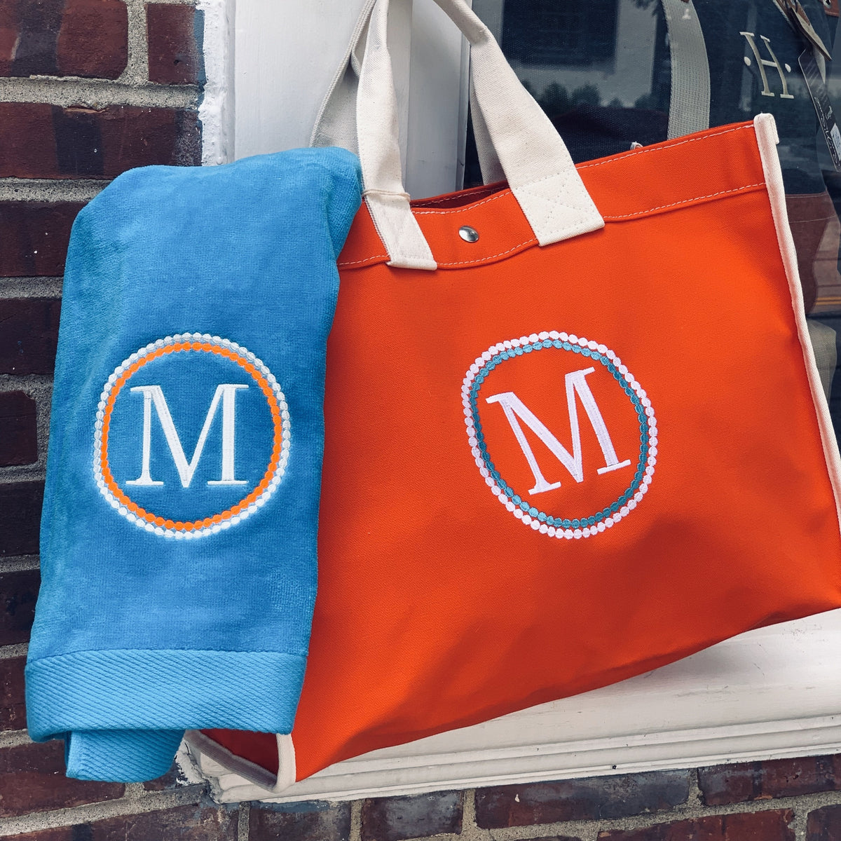 Embroidered Monogram Velour Beach Towel