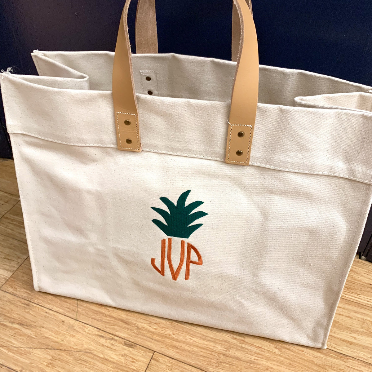 Embroidered Monogram Leather Handle Advantage Tote