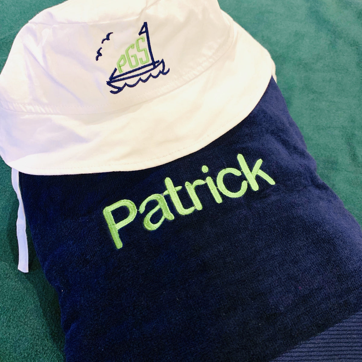Embroidered Monogram Beach Towel Baby Sun Hat