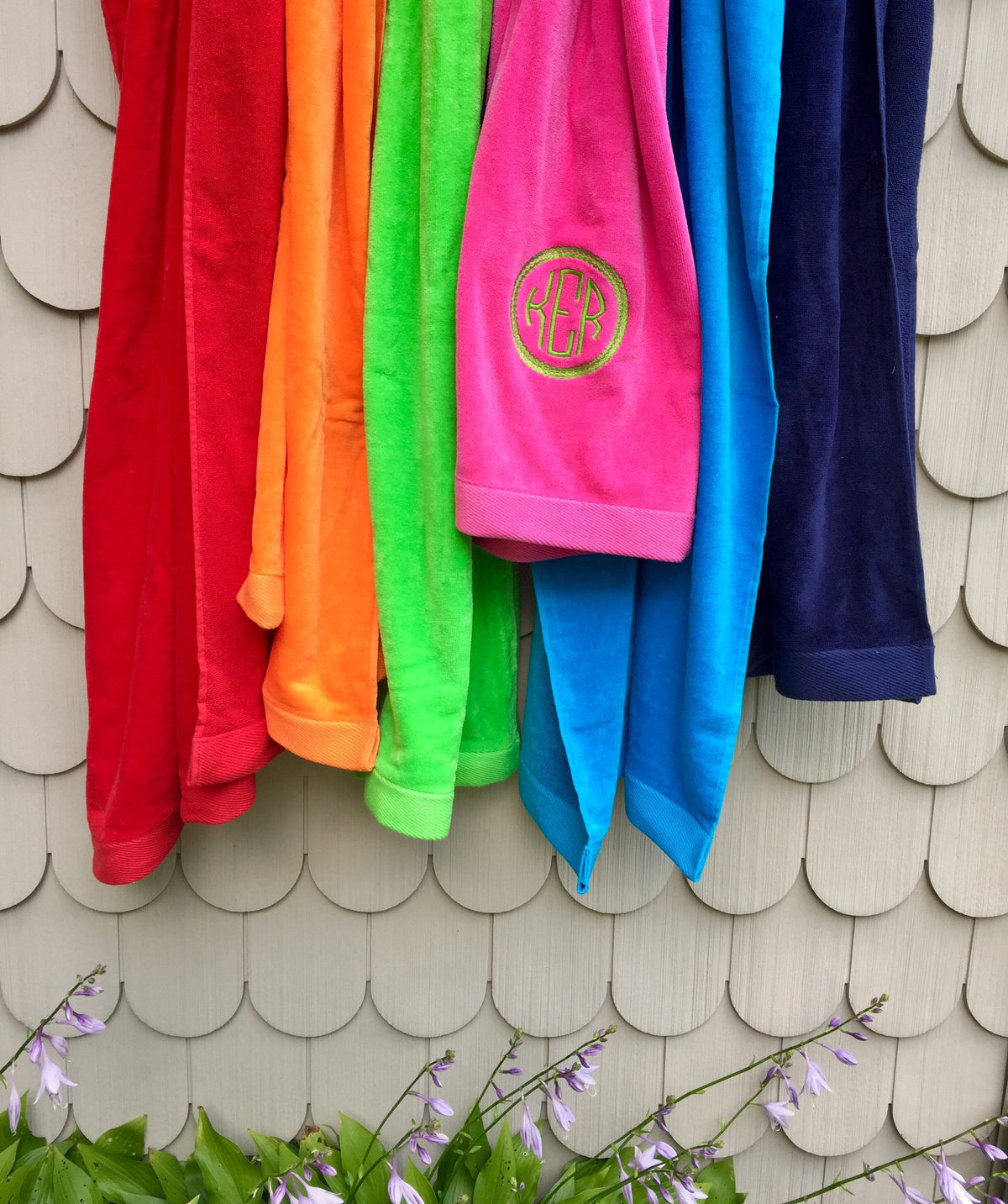 Embroidered Monogram Velour Beach Towel