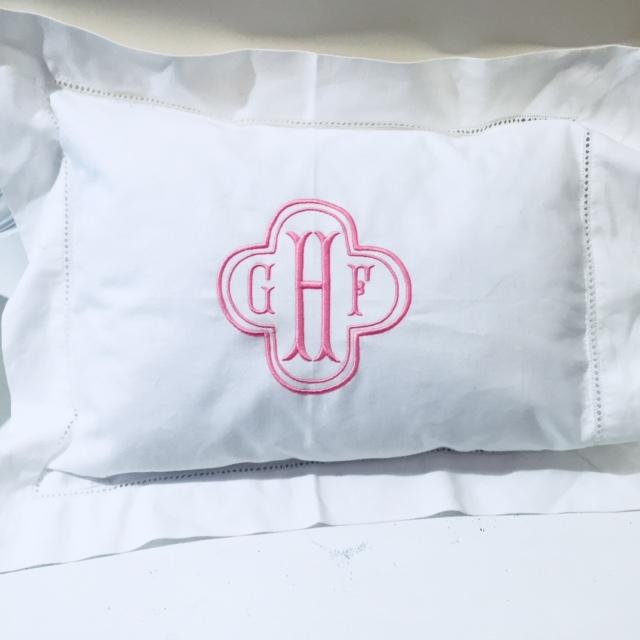 Embroidered Monogram Linen Boudoir Pillow Home Baby