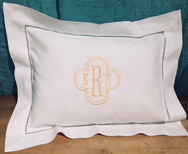Embroidered Monogram Linen Boudoir Pillow Home Baby