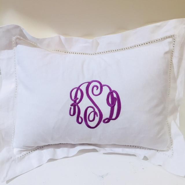 Embroidered Monogram Linen Boudoir Pillow Home Baby