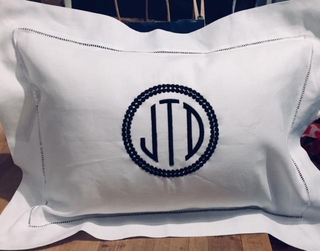 Embroidered Monogram Linen Boudoir Pillow Home Baby