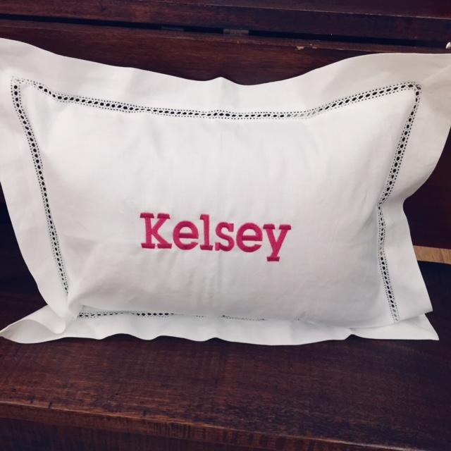 Embroidered Monogram Linen Boudoir Pillow Home Baby