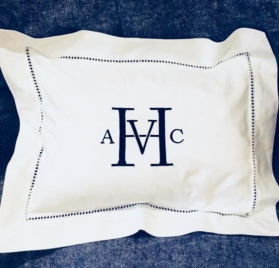 Embroidered Monogram Linen Boudoir Pillow Home Baby