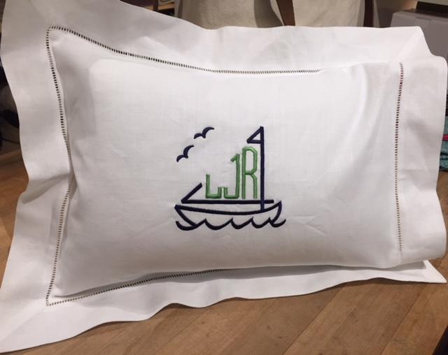 Embroidered Monogram Linen Boudoir Pillow Home Baby