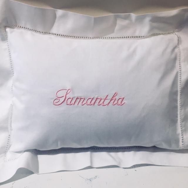 Embroidered Monogram Linen Boudoir Pillow Home Baby
