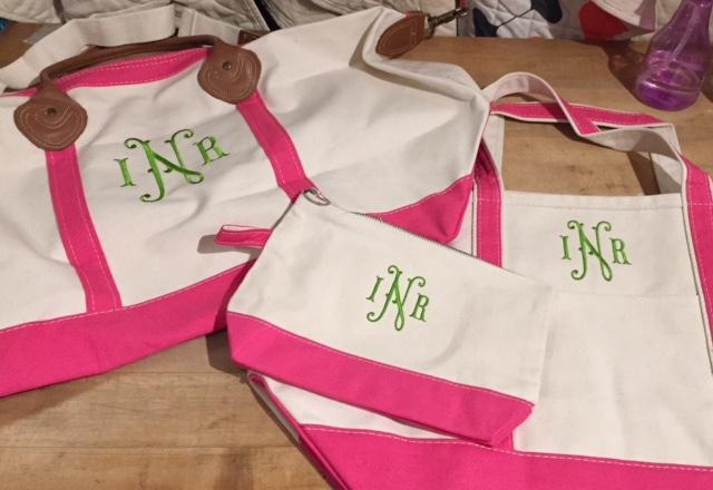Embroidered Monogram Canvas Weekender Duffel Pink