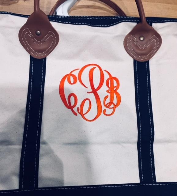 Embroidered Monogram Canvas Weekender Duffel Navy