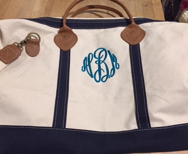 Embroidered Monogram Canvas Weekender Duffel Navy