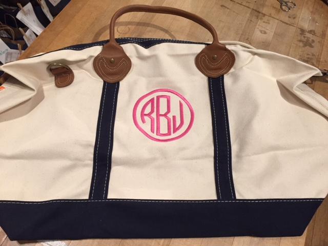 Embroidered Monogram Canvas Weekender Duffel Navy