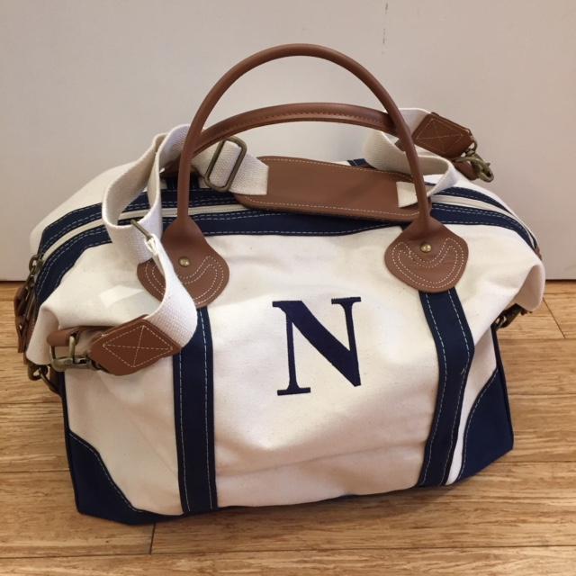 Embroidered Monogram Canvas Weekender Duffel Navy