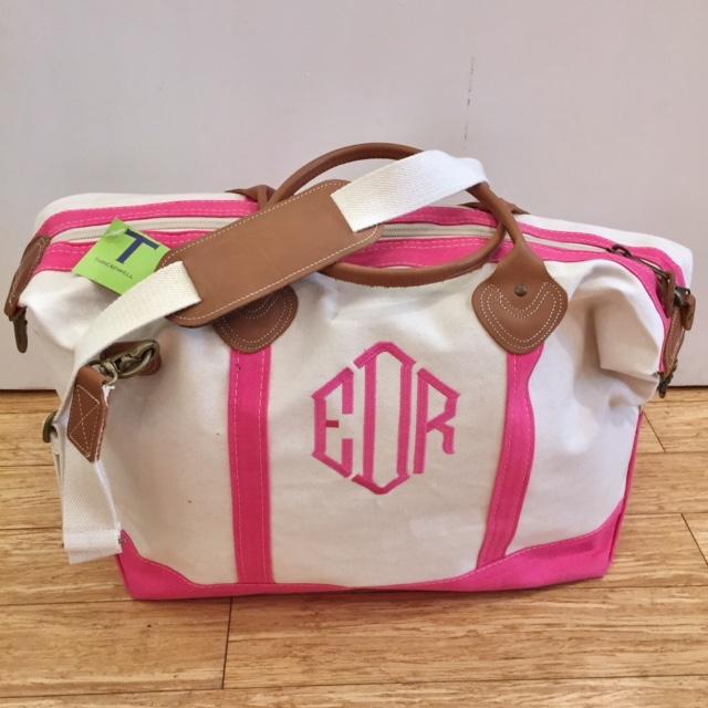 Embroidered Monogram Canvas Weekender Duffel Pink