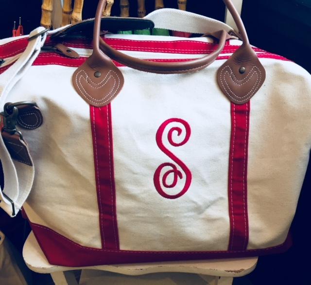 Embroidered Monogram Canvas Weekender Duffel Pink