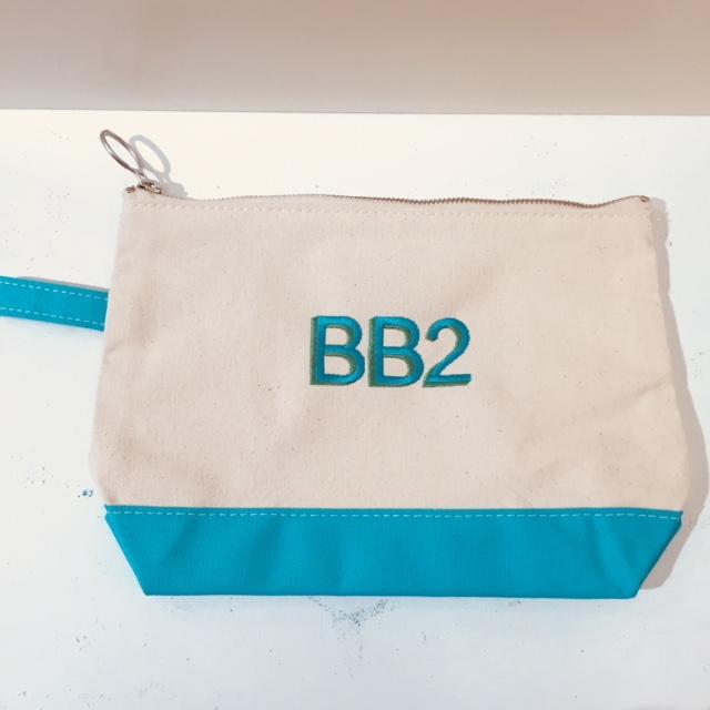 Embroidered Monogram Canvas Makeup Bag Turquoise Arial Shadow