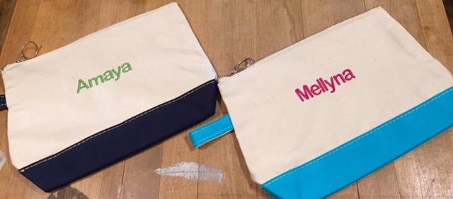 Embroidered Monogram Canvas Makeup Bag Navy Turquoise