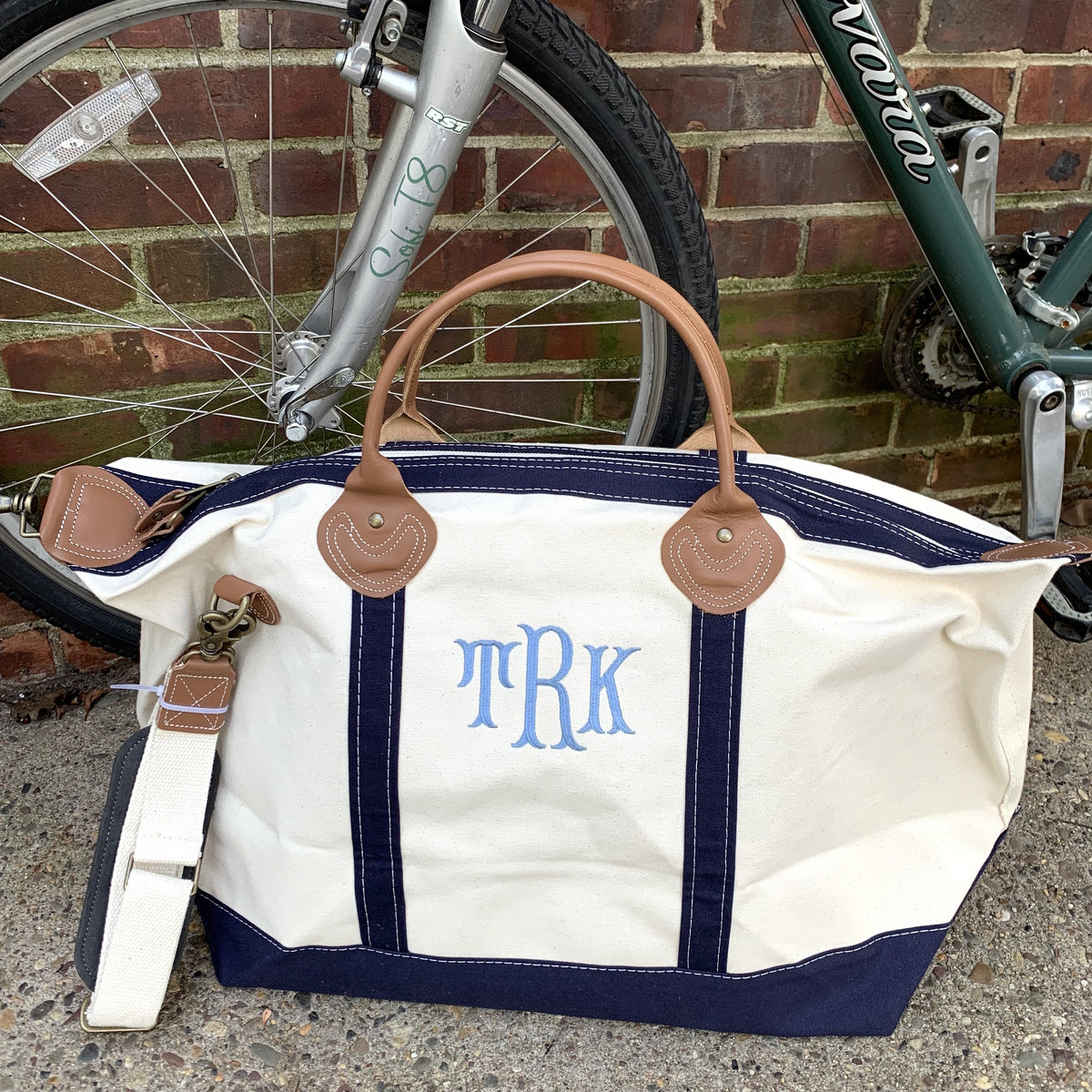 Embroidered Monogram Canvas Weekender Duffel