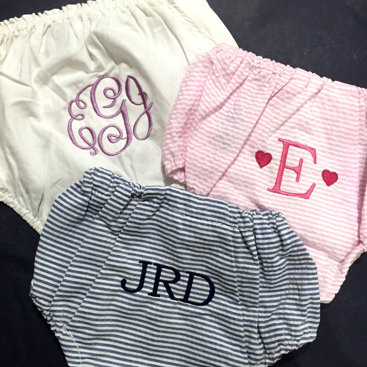 Embroidered Monogram Diaper Cover Seersucker