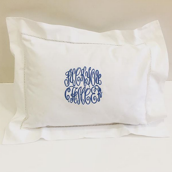 Embroidered Monogram Linen Boudoir Pillow Home Baby