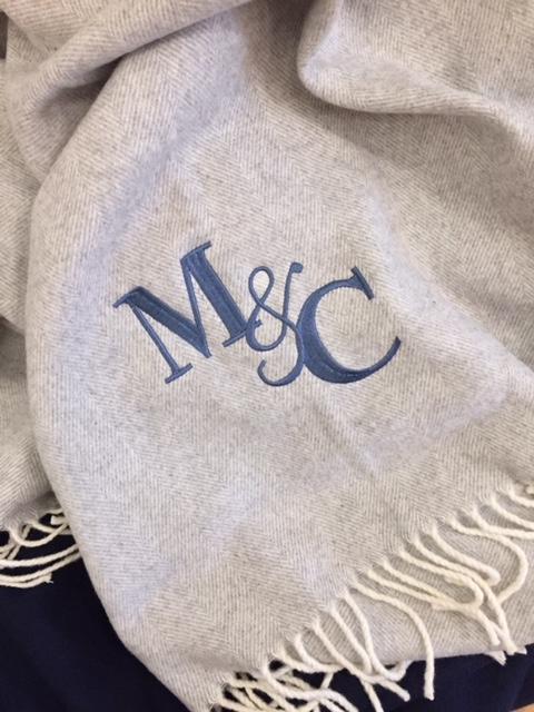 Embroidered Monogram Italian Herringbone Throw Blanket