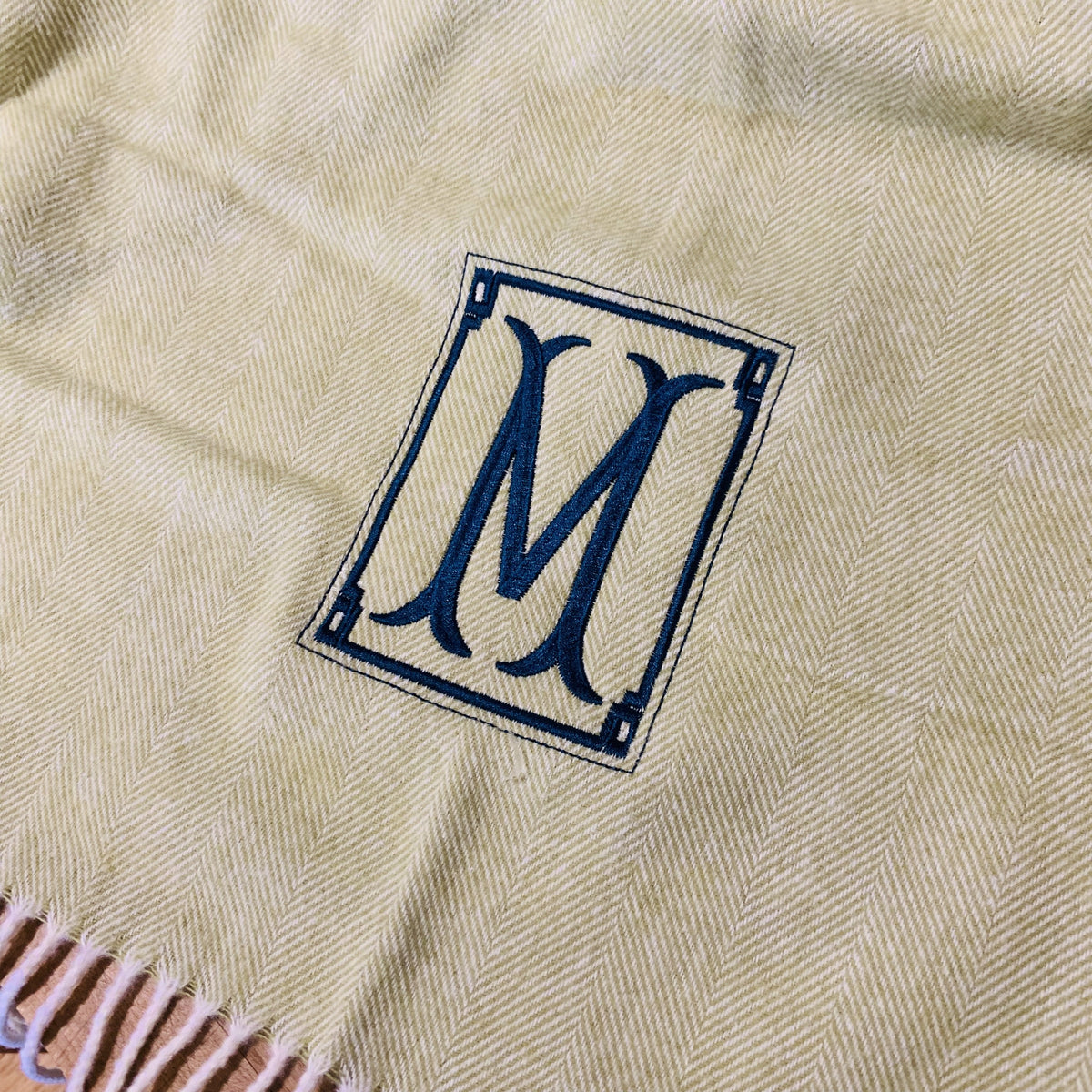 Embroidered Monogram Italian Herringbone Throw Blanket