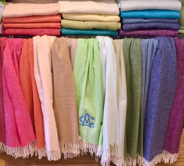 Embroidered Monogram Italian Herringbone Throw Blanket