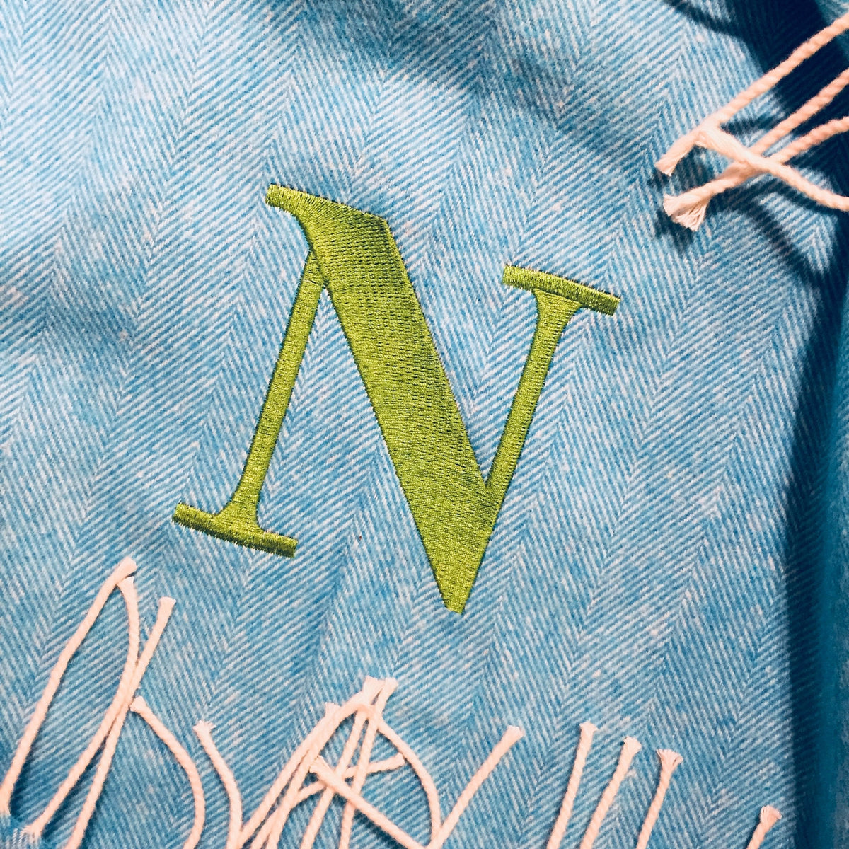 Embroidered Monogram Italian Herringbone Throw Blanket